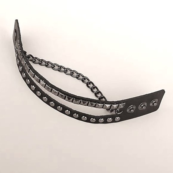 Cuff Bracelet Leather Punk Stud Chain Rivet Wrist Bangle Goth Edgy Rock Stylish - Picture 3 of 5